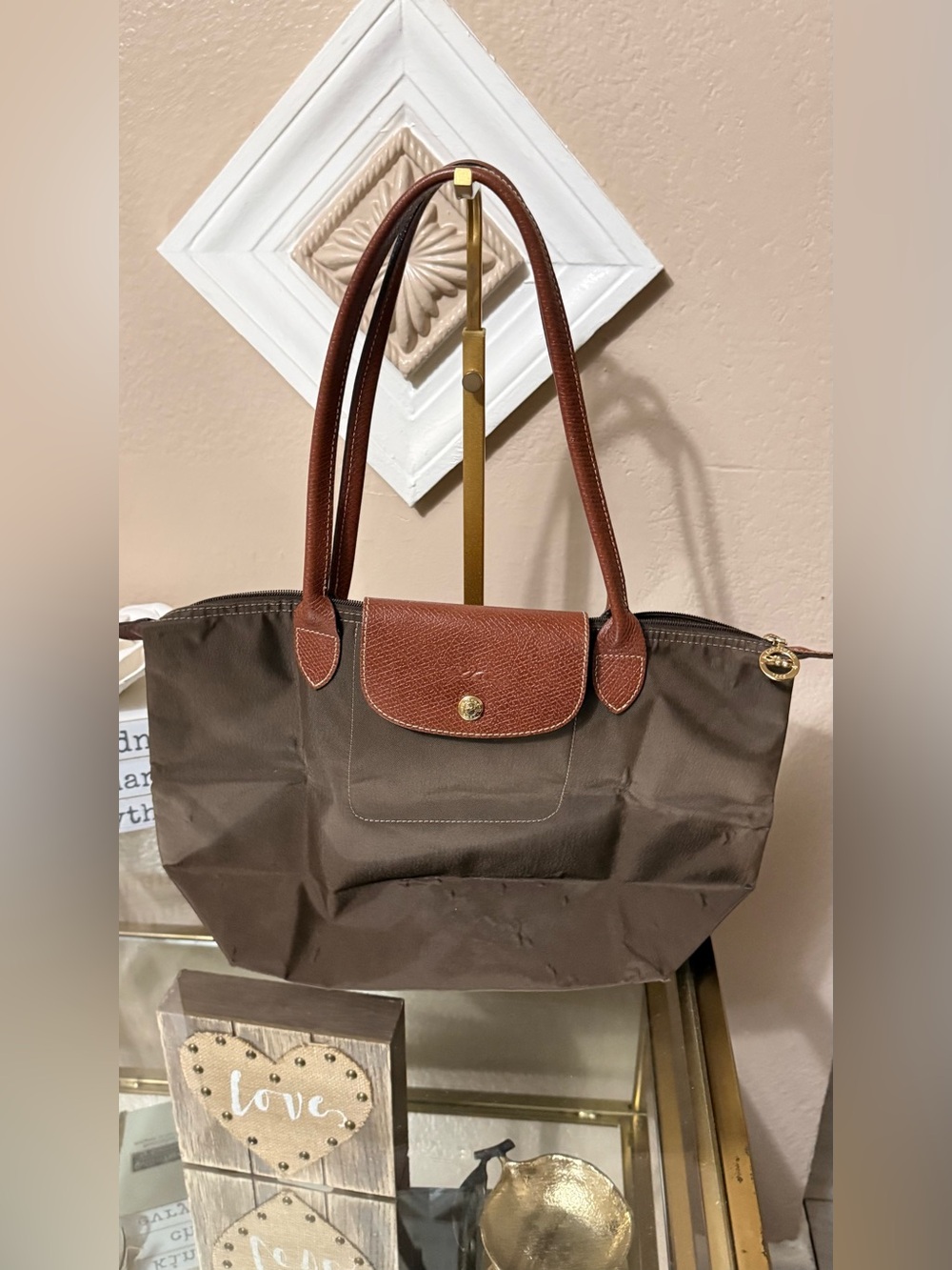 Longchamp Brown Nylon Tote with Brown Leather Trim